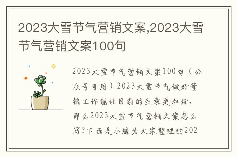 2023大雪節氣營銷文案,2023大雪節氣營銷文案100句