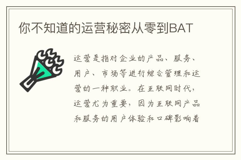 你不知道的運(yùn)營秘密從零到BAT