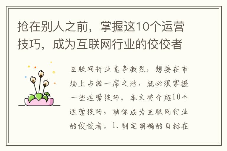 搶在別人之前，掌握這10個運營技巧，成為互聯(lián)網(wǎng)行業(yè)的佼佼者