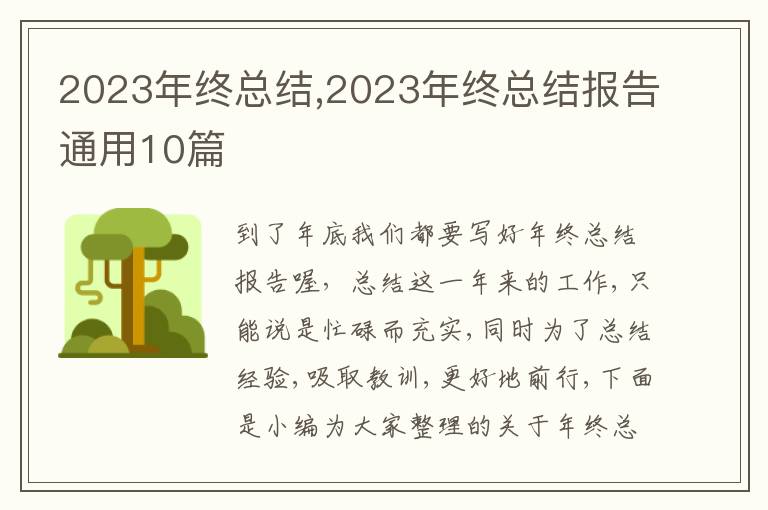 2023年終總結,2023年終總結報告通用10篇