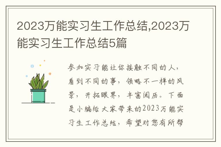 2023萬能實習生工作總結,2023萬能實習生工作總結5篇