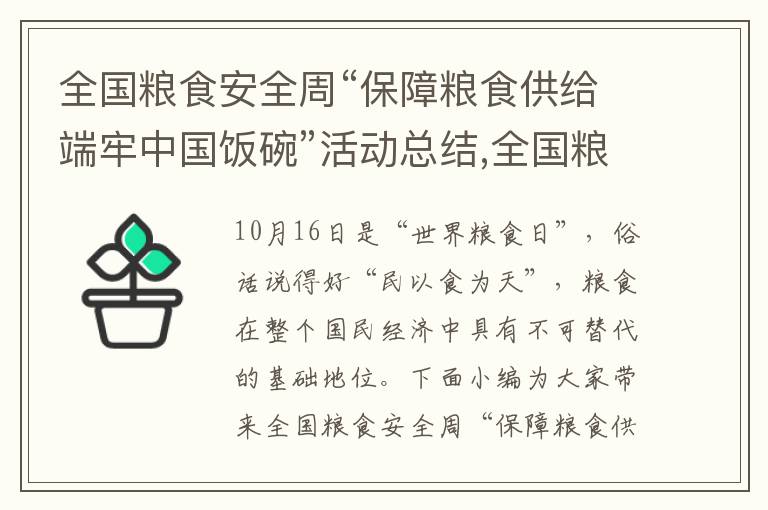 全國糧食安全周“保障糧食供給端牢中國飯碗”活動總結(jié),全國糧食安全周“保障糧食供給端牢中國飯碗”活動總結(jié)10篇