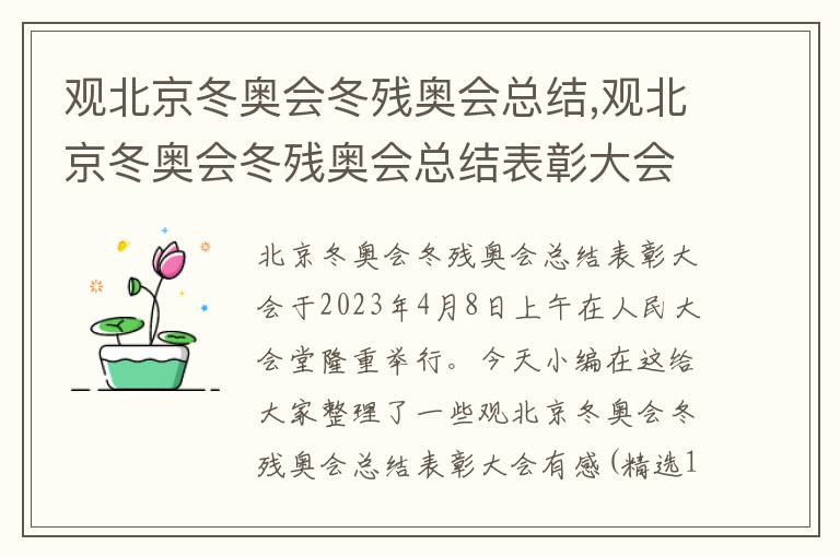 觀北京冬奧會冬殘奧會總結,觀北京冬奧會冬殘奧會總結表彰大會有感（13篇）