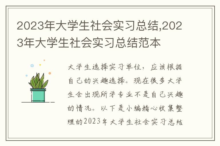 2023年大學生社會實習總結(jié),2023年大學生社會實習總結(jié)范本