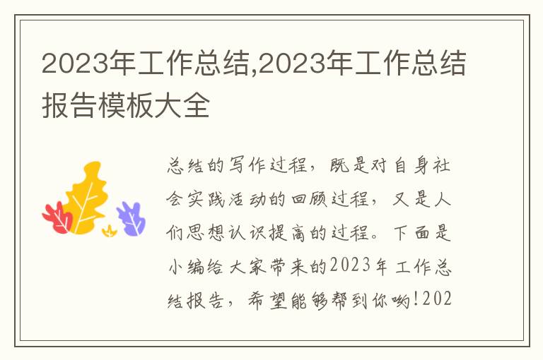 2023年工作總結(jié),2023年工作總結(jié)報(bào)告模板大全