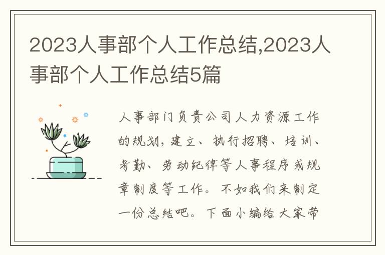 2023人事部個人工作總結,2023人事部個人工作總結5篇