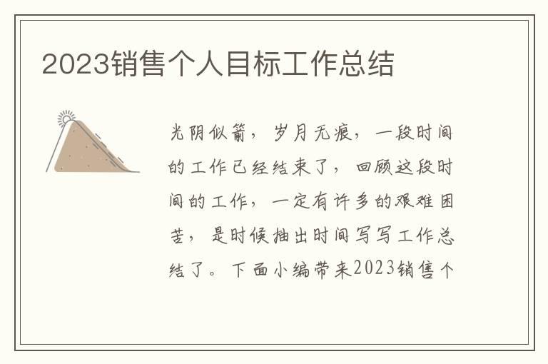 2023銷售個人目標工作總結(jié)