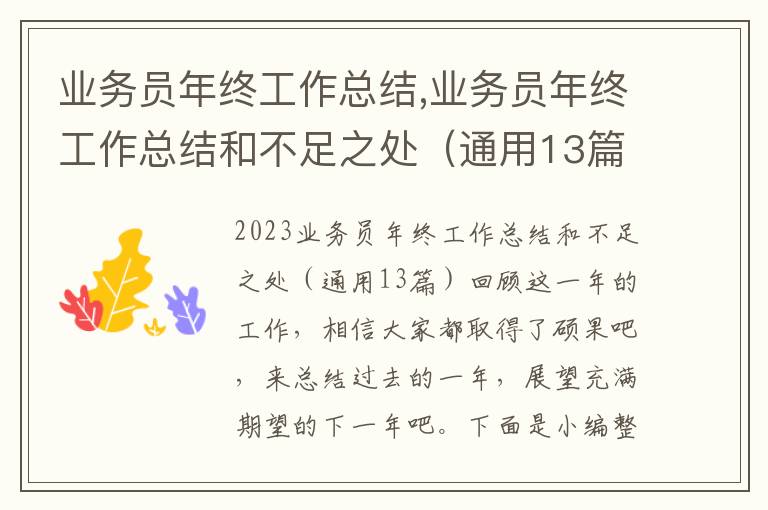 業務員年終工作總結,業務員年終工作總結和不足之處（通用13篇）