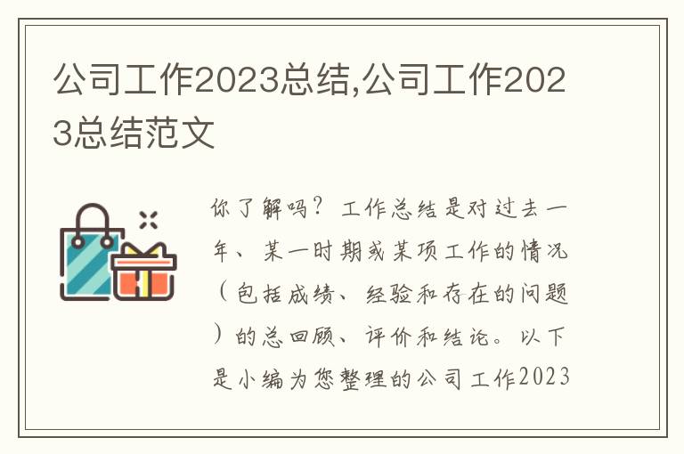 公司工作2023總結(jié),公司工作2023總結(jié)范文