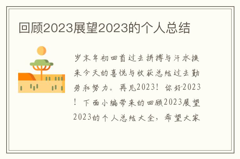 回顧2023展望2023的個人總結(jié)