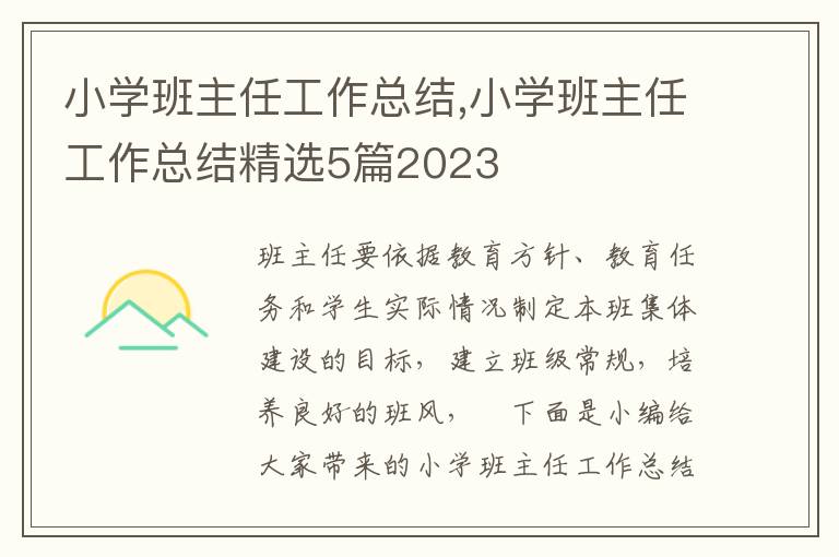 小學班主任工作總結,小學班主任工作總結精選5篇2023