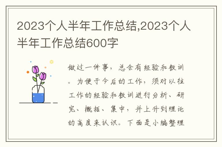 2023個人半年工作總結,2023個人半年工作總結600字