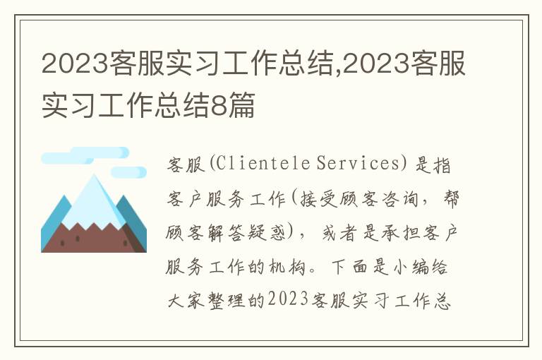 2023客服實習(xí)工作總結(jié),2023客服實習(xí)工作總結(jié)8篇