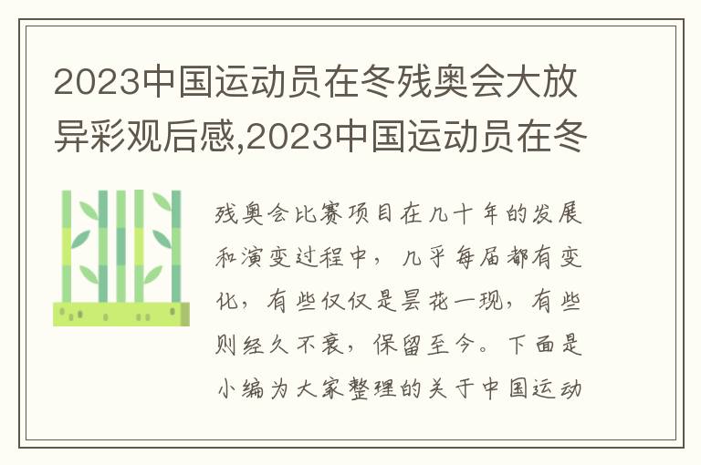 2023中國運動員在冬殘奧會大放異彩觀后感,2023中國運動員在冬殘奧會大放異彩觀后感心得