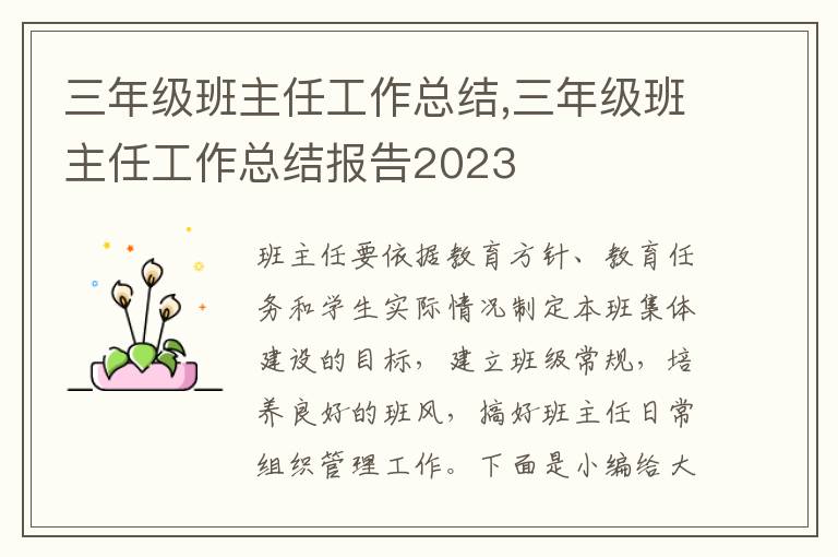 三年級班主任工作總結(jié),三年級班主任工作總結(jié)報告2023