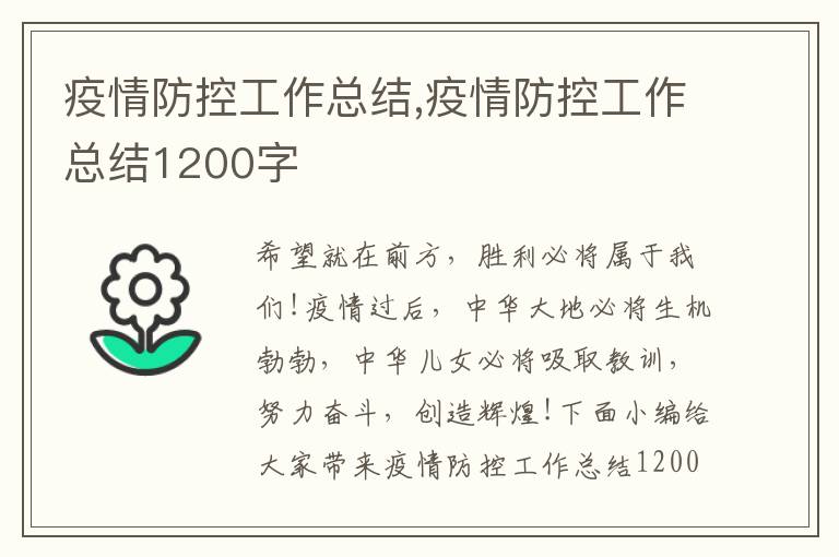 疫情防控工作總結,疫情防控工作總結1200字