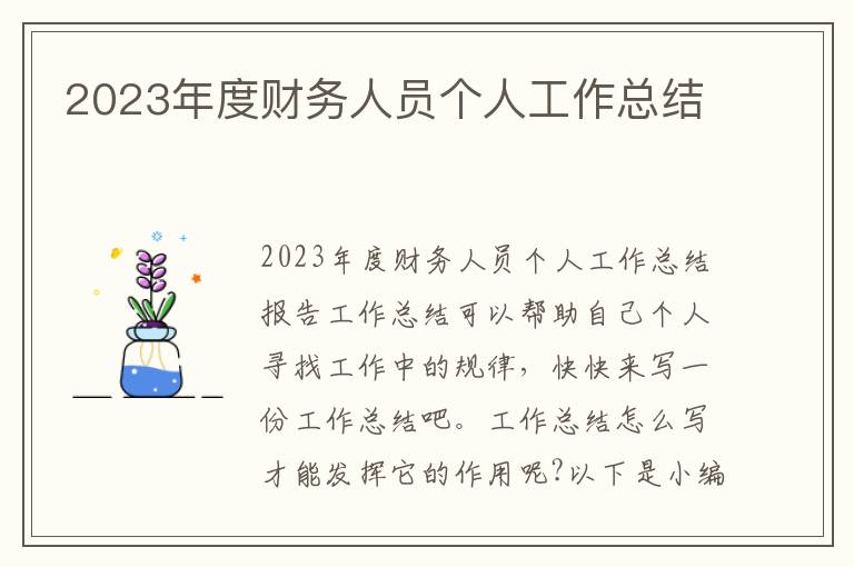 2023年度財務人員個人工作總結