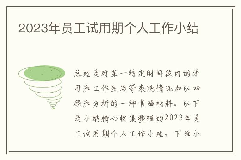 2023年員工試用期個(gè)人工作小結(jié)