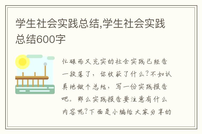 學生社會實踐總結,學生社會實踐總結600字