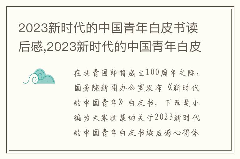 2023新時代的中國青年白皮書讀后感,2023新時代的中國青年白皮書讀后感心得體會