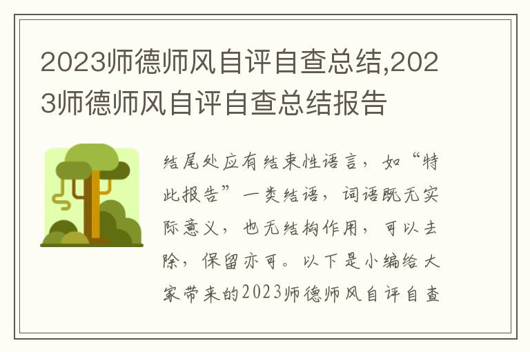 2023師德師風自評自查總結,2023師德師風自評自查總結報告