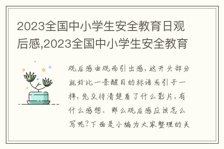 2023全國中小學生安全教育日觀后感,2023全國中小學生安全教育日觀后感心得5篇