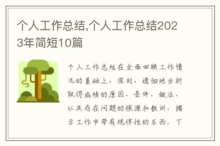 個人工作總結,個人工作總結2023年簡短10篇