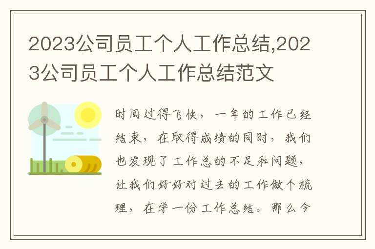 2023公司員工個人工作總結,2023公司員工個人工作總結范文