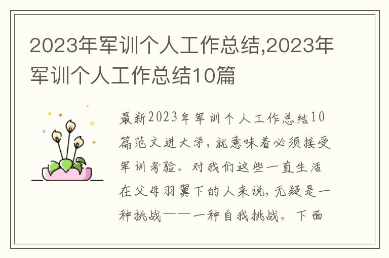 2023年軍訓(xùn)個(gè)人工作總結(jié),2023年軍訓(xùn)個(gè)人工作總結(jié)10篇