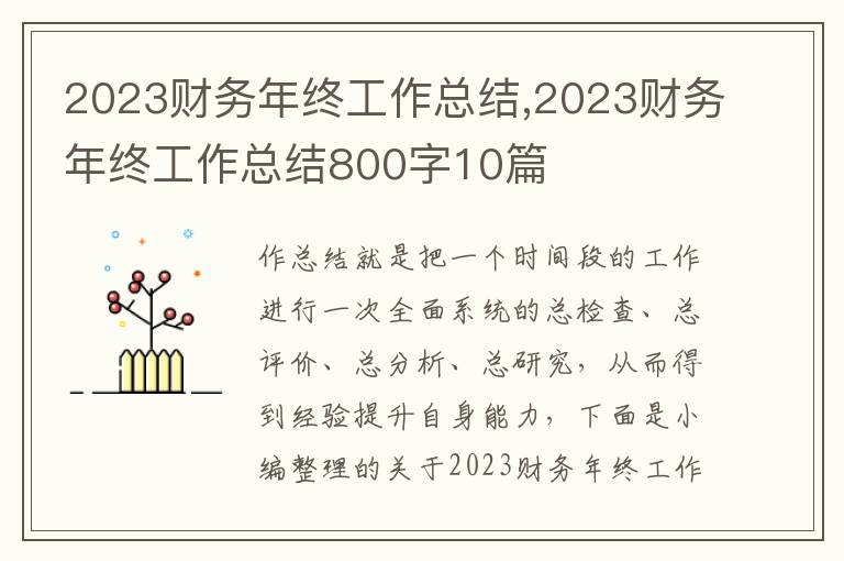 2023財(cái)務(wù)年終工作總結(jié),2023財(cái)務(wù)年終工作總結(jié)800字10篇