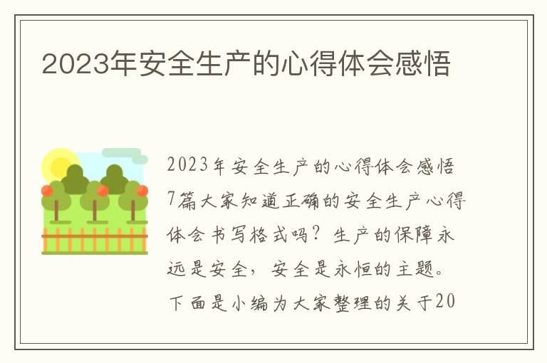 2023年安全生產的心得體會感悟