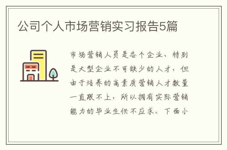 公司個人市場營銷實習報告5篇