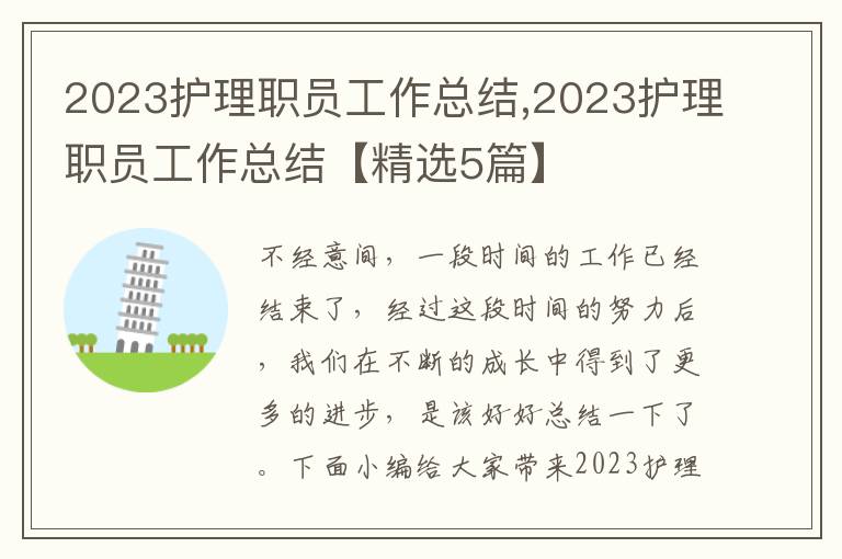 2023護理職員工作總結,2023護理職員工作總結【精選5篇】