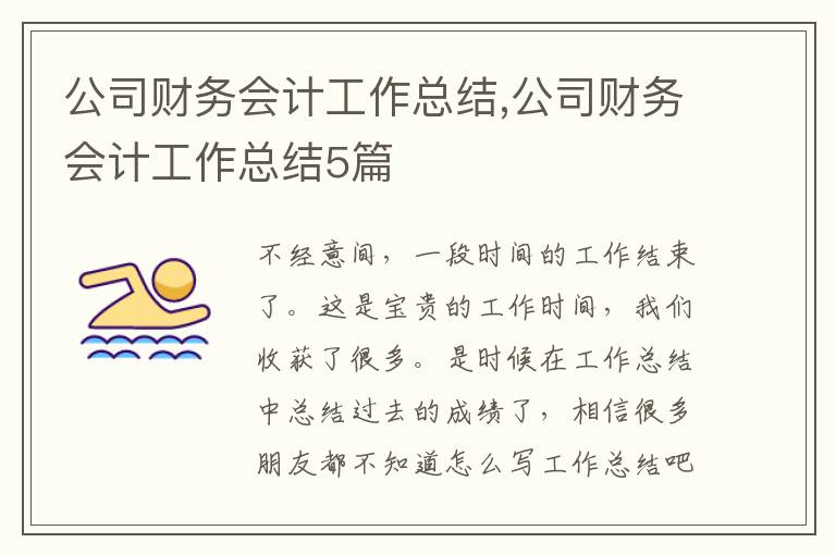 公司財務會計工作總結,公司財務會計工作總結5篇