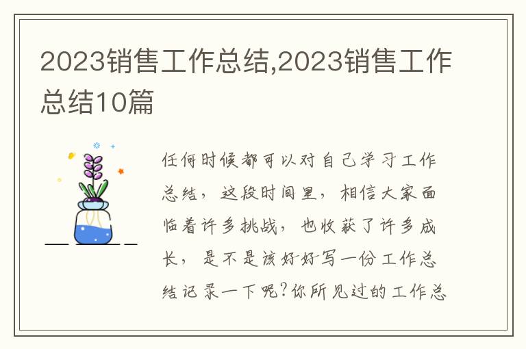 2023銷售工作總結(jié),2023銷售工作總結(jié)10篇