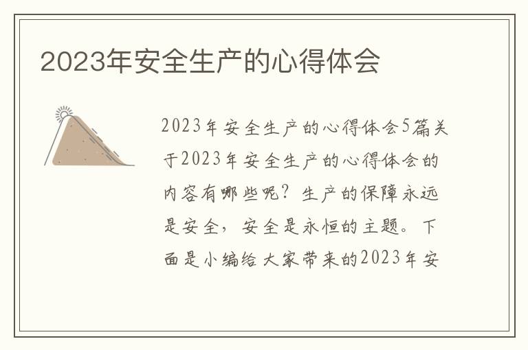 2023年安全生產的心得體會