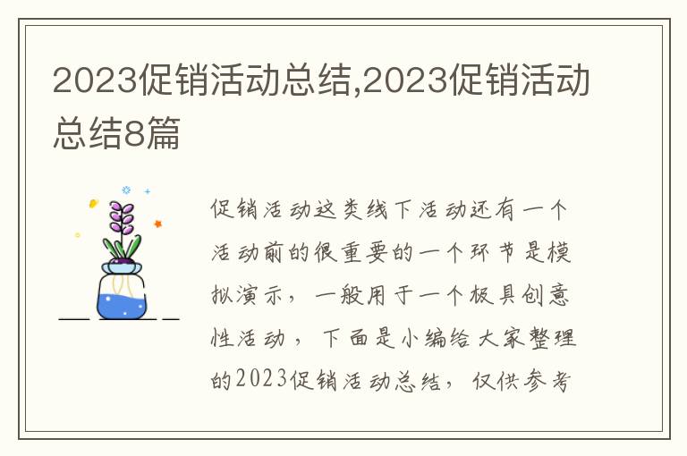 2023促銷活動總結(jié),2023促銷活動總結(jié)8篇