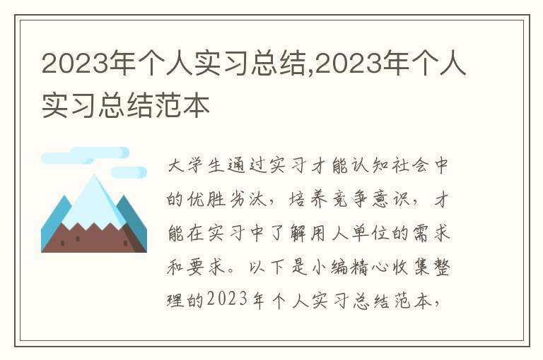 2023年個人實習總結,2023年個人實習總結范本