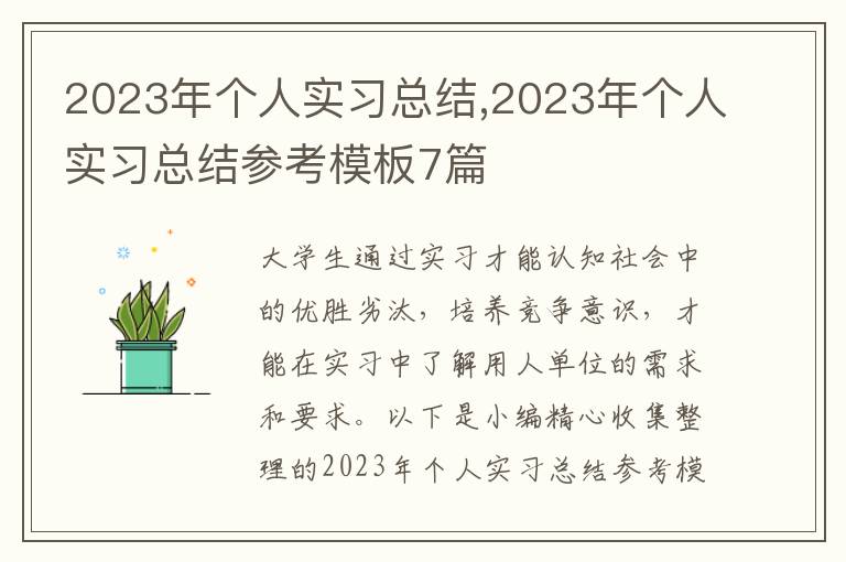 2023年個(gè)人實(shí)習(xí)總結(jié),2023年個(gè)人實(shí)習(xí)總結(jié)參考模板7篇