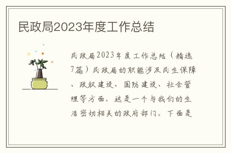 民政局2023年度工作總結