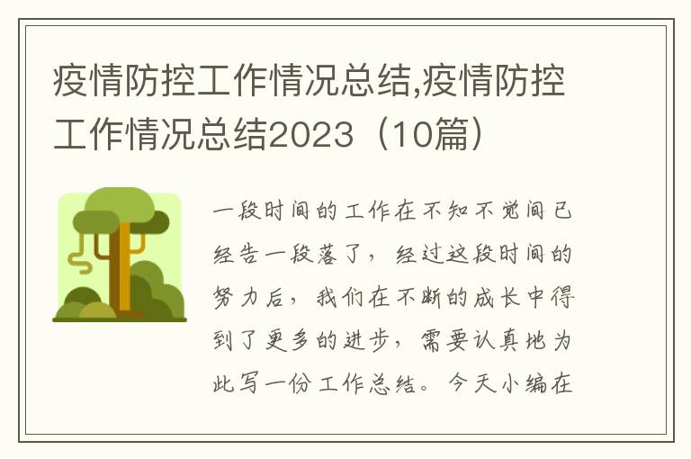 疫情防控工作情況總結,疫情防控工作情況總結2023（10篇）