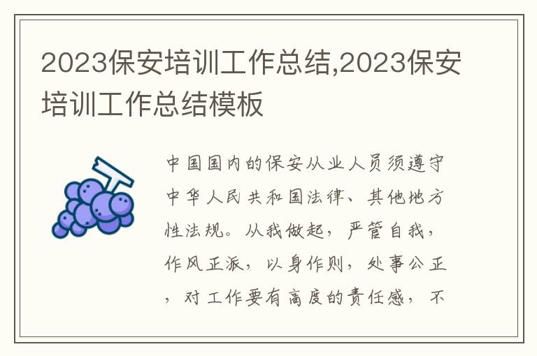 2023保安培訓工作總結(jié),2023保安培訓工作總結(jié)模板