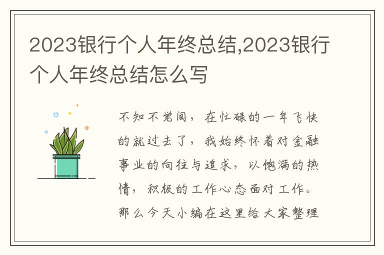 2023銀行個(gè)人年終總結(jié),2023銀行個(gè)人年終總結(jié)怎么寫(xiě)