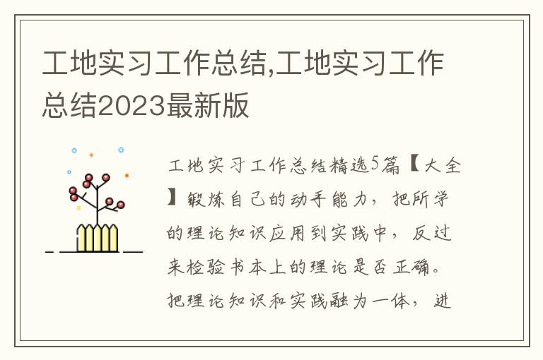 工地實習工作總結,工地實習工作總結2023最新版