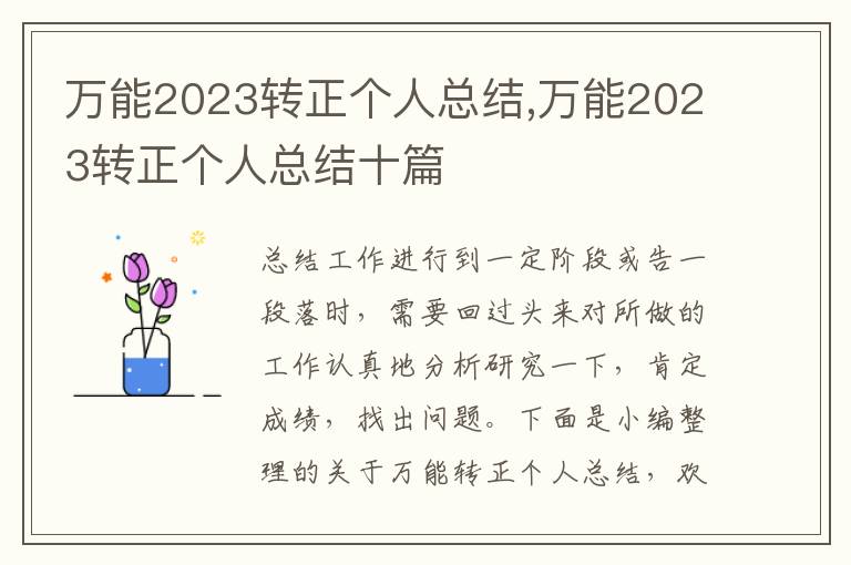 萬能2023轉正個人總結,萬能2023轉正個人總結十篇