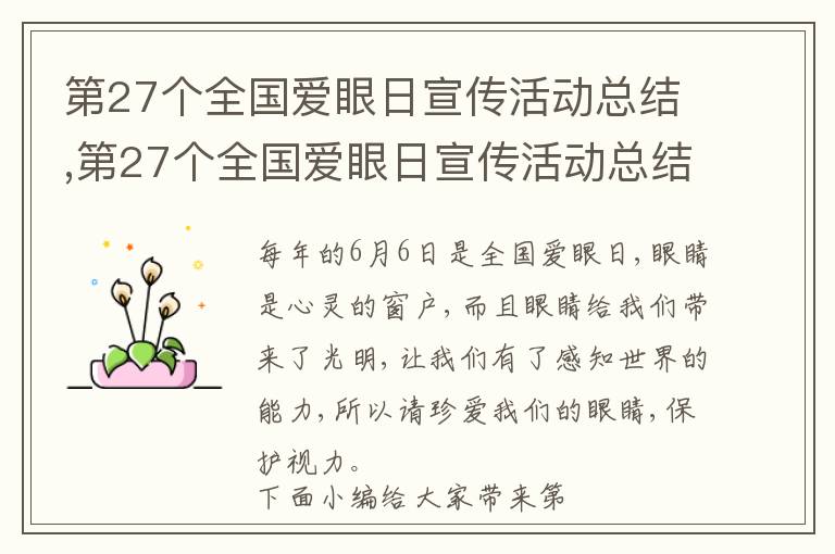 第27個全國愛眼日宣傳活動總結,第27個全國愛眼日宣傳活動總結5篇