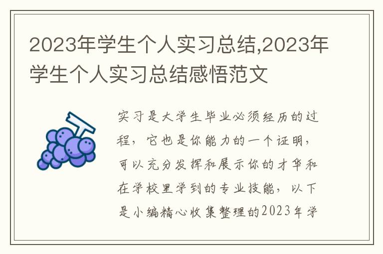 2023年學生個人實習總結,2023年學生個人實習總結感悟范文