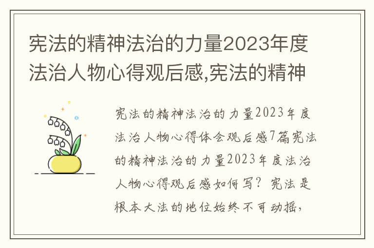 憲法的精神法治的力量2023年度法治人物心得觀后感,憲法的精神法治的力量2023年度法治人物心得觀后感7篇