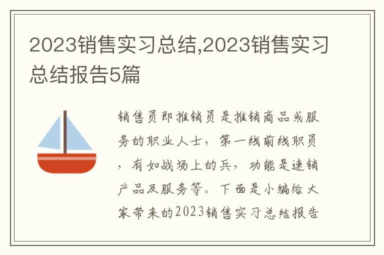 2023銷售實(shí)習(xí)總結(jié),2023銷售實(shí)習(xí)總結(jié)報(bào)告5篇