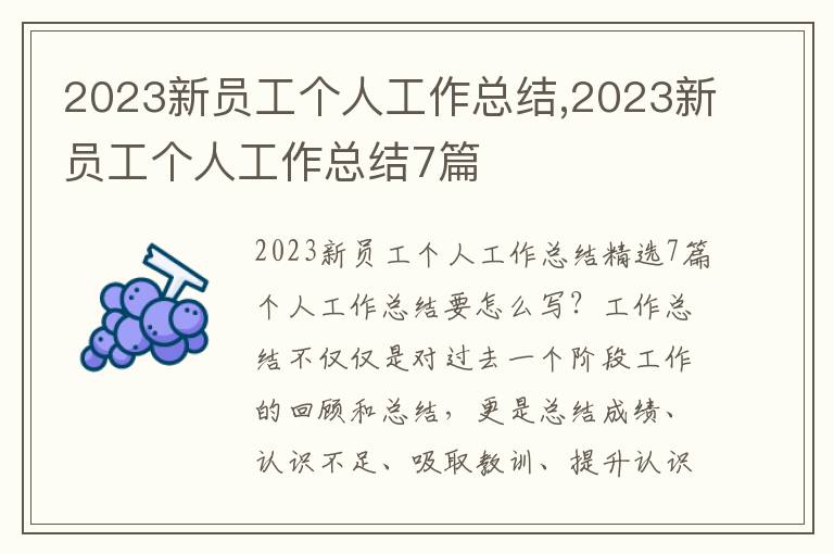 2023新員工個人工作總結(jié),2023新員工個人工作總結(jié)7篇